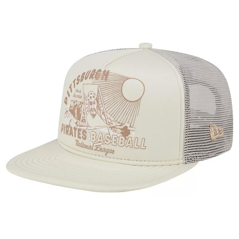 Mens New Era Khaki Pittsburgh Pirates Almost Friday A-Frame 9FIFTY Trucker Snapback Hat Product Image