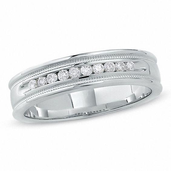 Men's 1/4 CT. T.w. Diamond Channel Milgrain Band in 14K White Gold Product Image