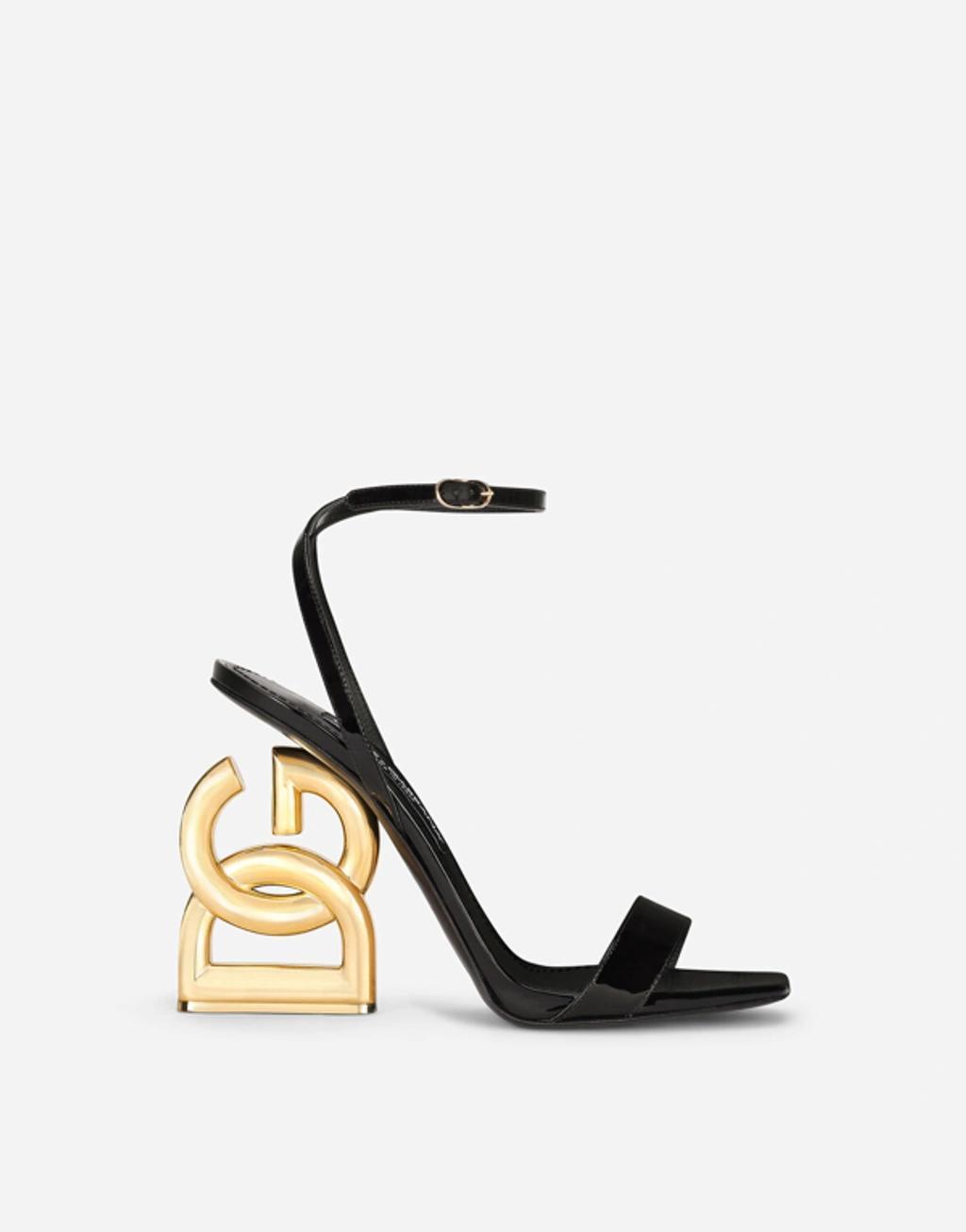 DOLCE & GABBANA Patent Leather Sandals With 3.5 Heel In Black Product Image