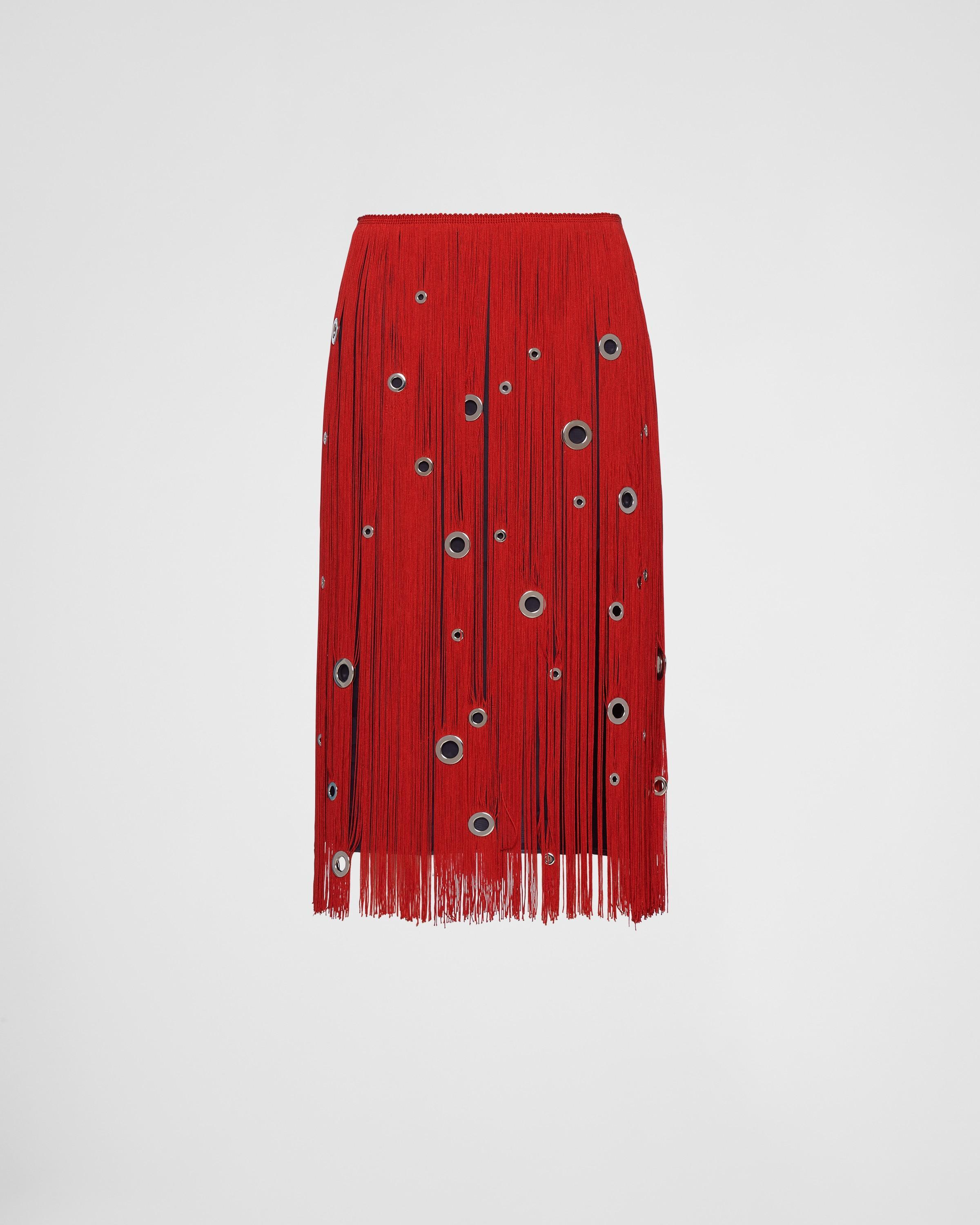 Midi-skirt with fringe and grommet embellishment Product Image