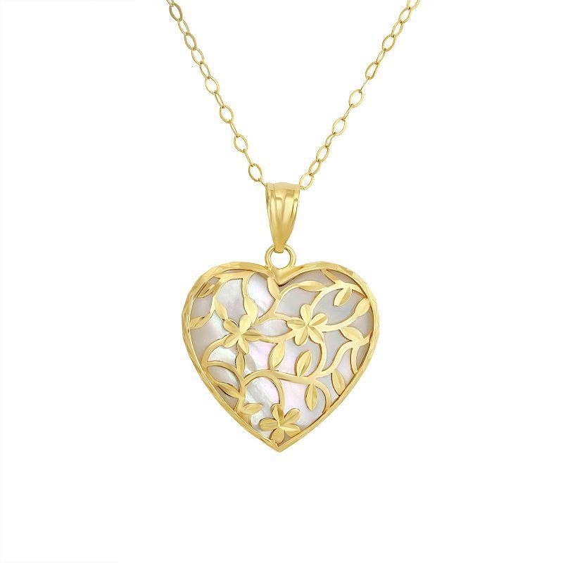 Taylor Grace 10k Gold Mother-of-Pearl Vine Overlay Heart Pendant Necklace, Womens Yellow Product Image