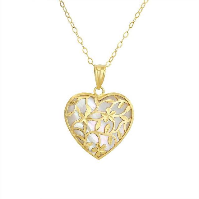 Taylor Grace 10k Gold Mother-of-Pearl Vine Overlay Heart Pendant Necklace, Womens Product Image