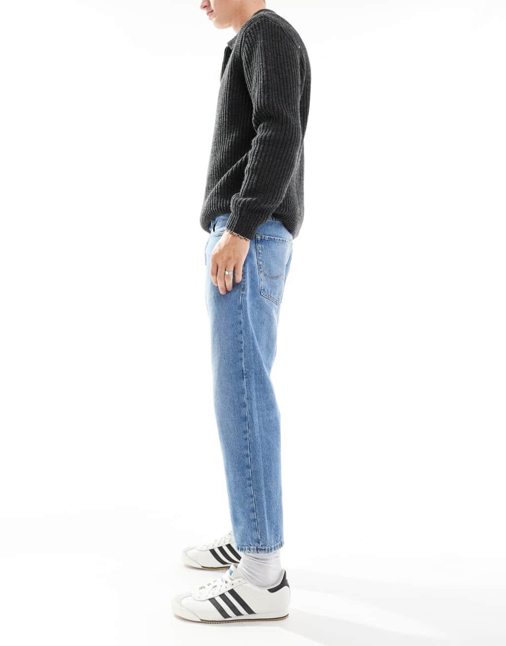 Jack & Jones mark cropped straight jean in mid blue wash  Product Image