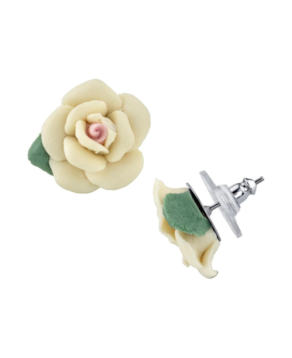 1928 Porcelain Rose Stud Earrings, Womens, Beig/Green Product Image