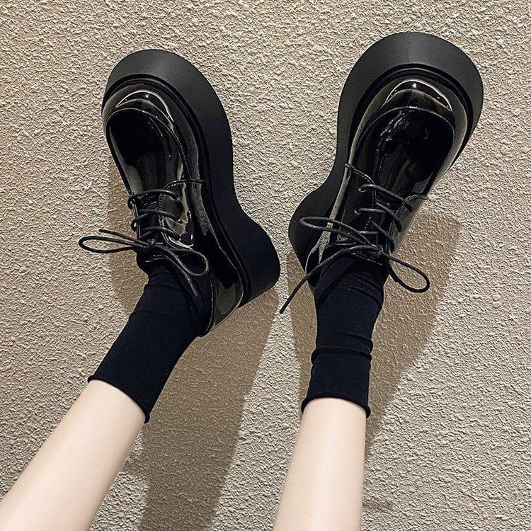 Faux Leather Platform Lace-Up Shoes Product Image