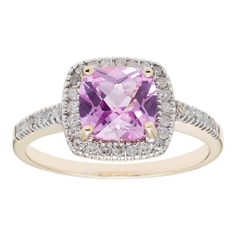 Lab-Created Pink Sapphire 10K Gold & 1/5 Carat T.W. Diamond Frame Ring, Womens Product Image