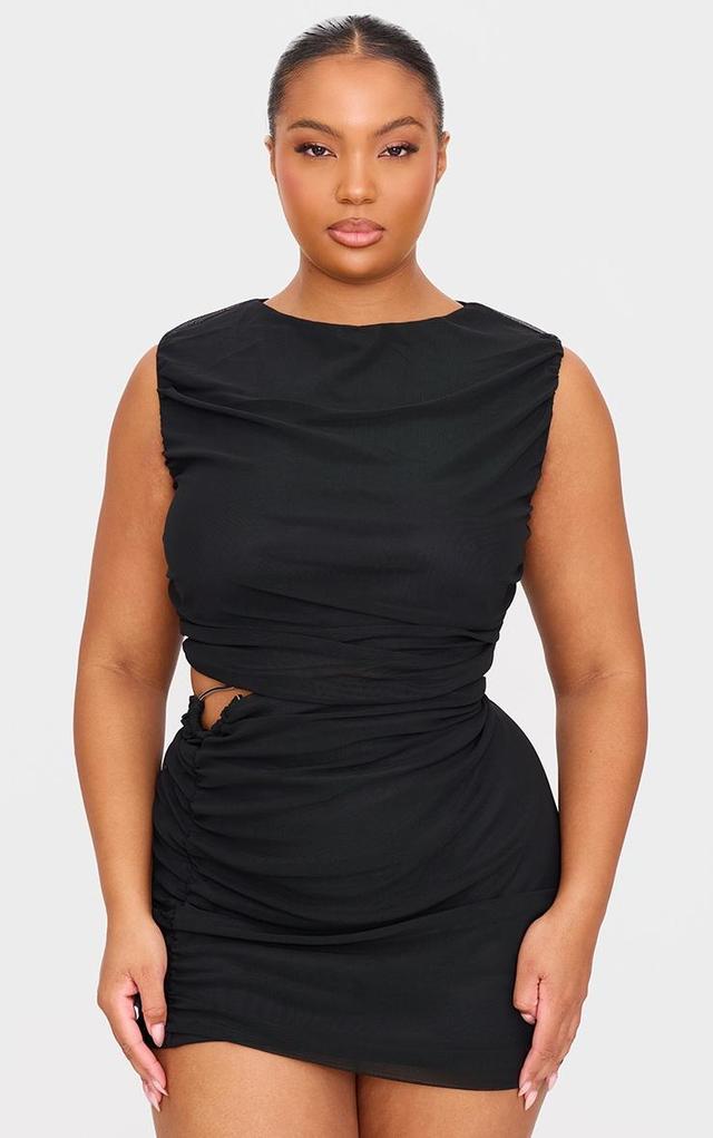 Plus Black Mesh Ruched Trim Detail Crop Top Product Image