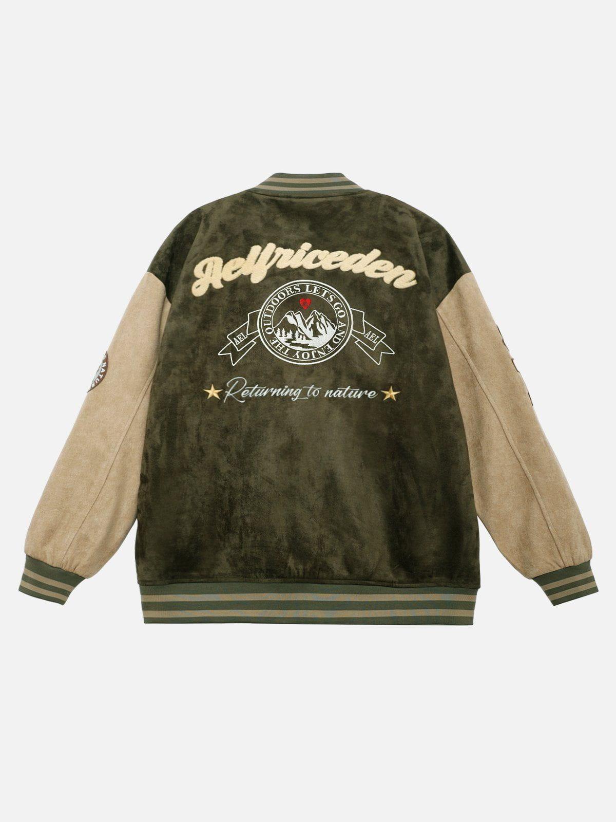 Aelfric Eden Color Block Embroidery Suede Varsity Jacket Product Image