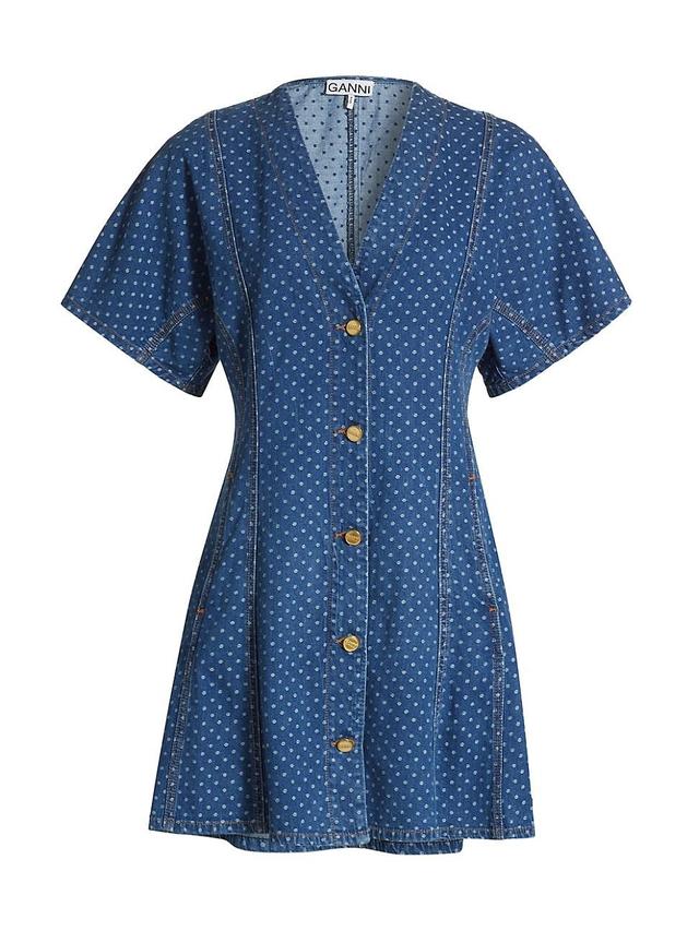 Womens Polka Dot Denim Minidress Product Image