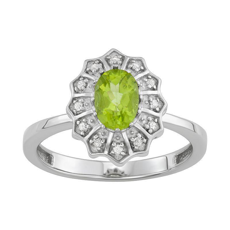 Jewelexcess 0.80 CTW Amethyst Gemstone & 1/10 CTW White Diamond Sterling Silver Ring, Womens Green Product Image