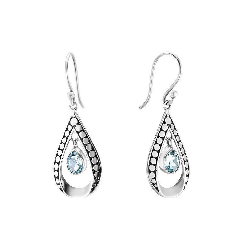 Athra NJ Inc Sterling Silver Blue Topaz Teardrop Textured Drop Earrings, Womens Product Image