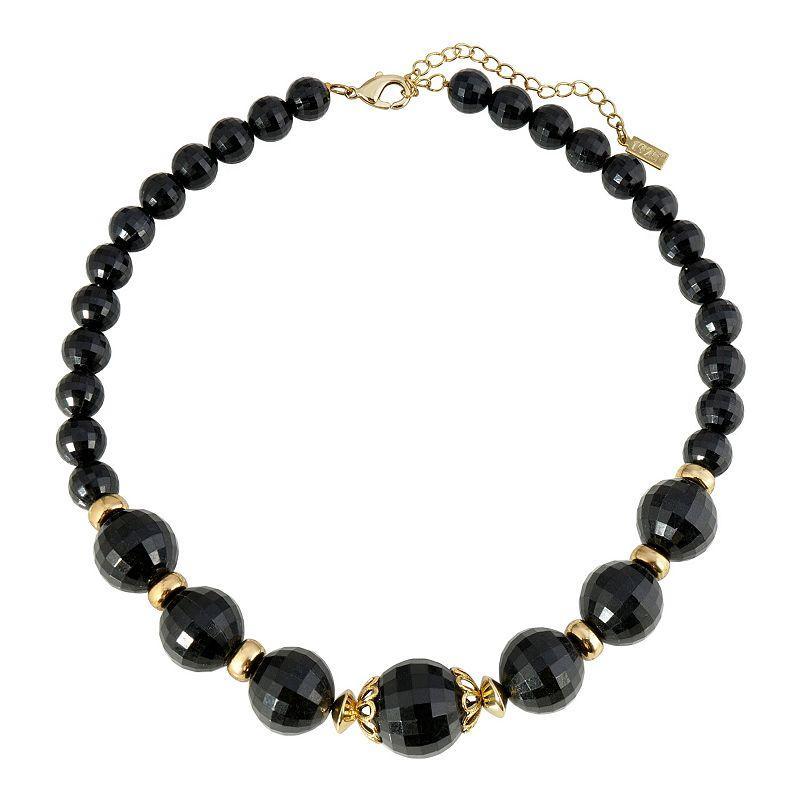 1928 Gold Tone Black Beaded Collar Necklace, Womens Product Image