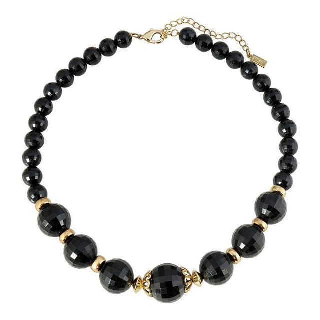 1928 Gold Tone Black Beaded Collar Necklace, Womens Product Image