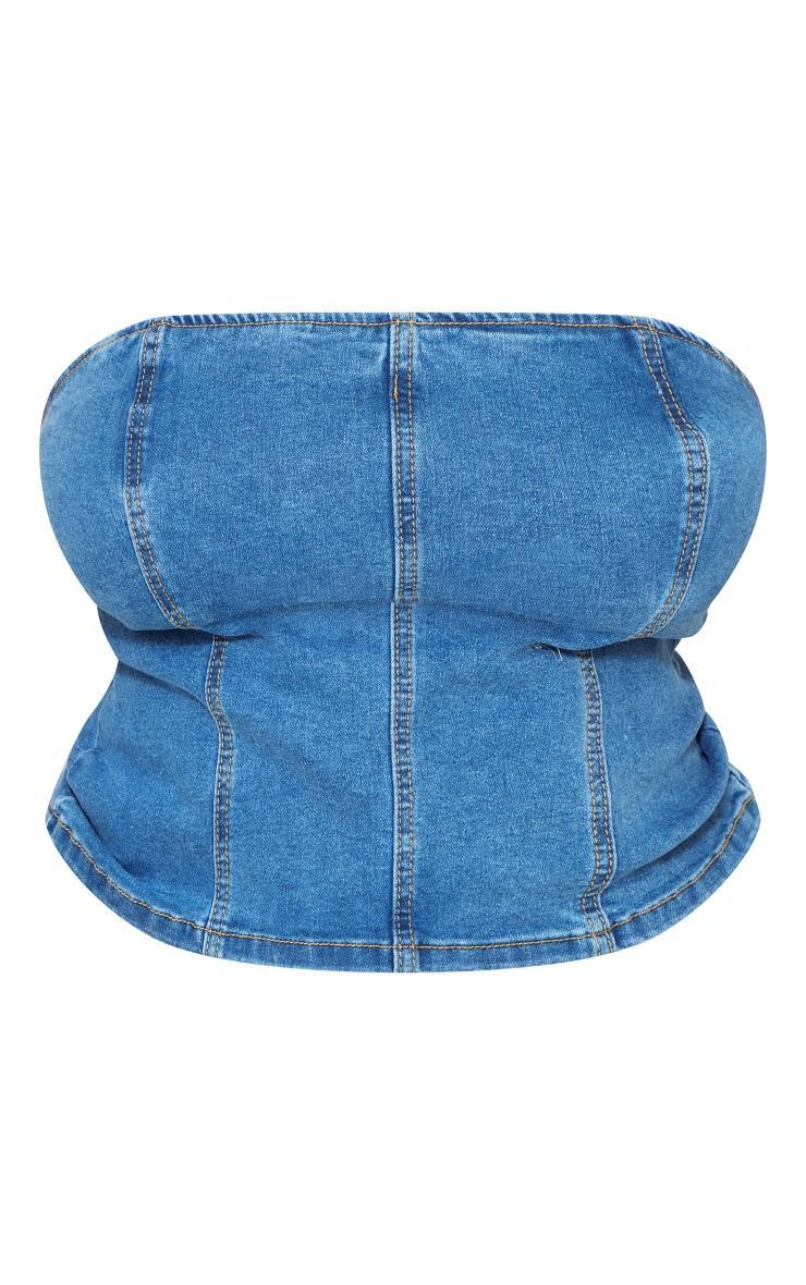 Plus Mid Blue Wash Seam Detail Stretch Denim Corset Product Image