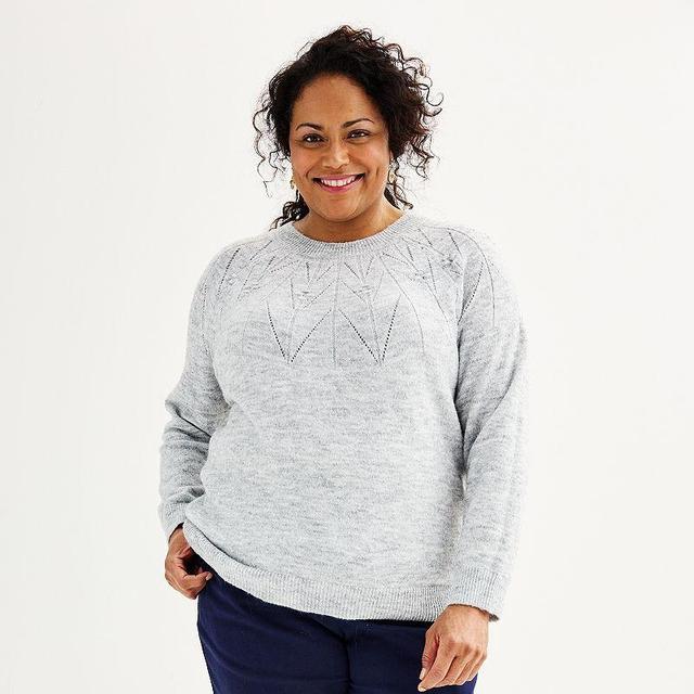 Plus Size Croft & Barrow Pointelle Sweater, Womens Product Image