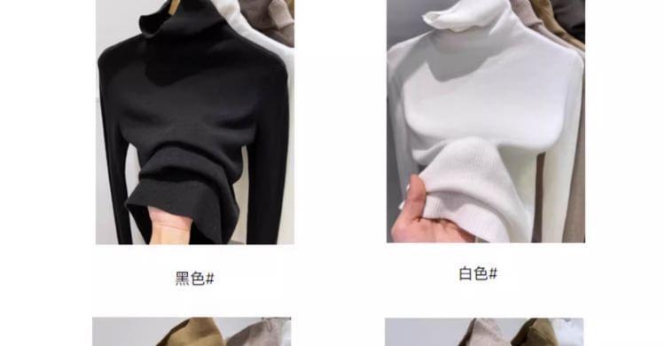 Long-Sleeve Turtleneck Plain Knit Top Product Image