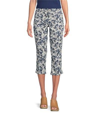 NYDJ Chloe Stretch Denim Side Slit Hem Slim-Leg Floral Capri Jeans Product Image