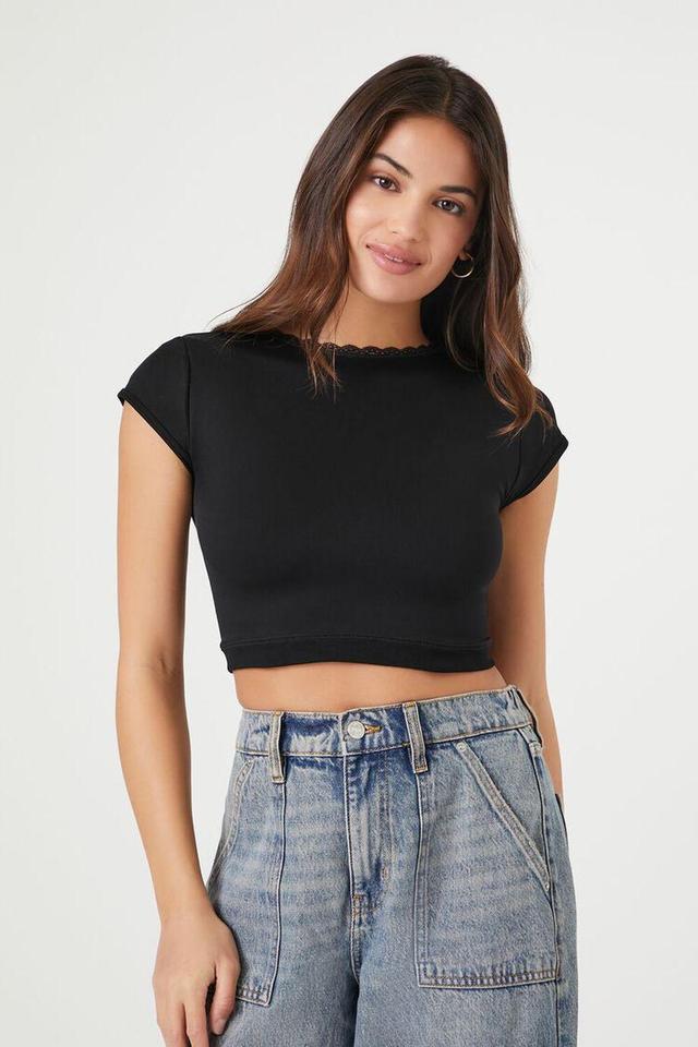 Seamless Lace-Trim Cropped Tee | Forever 21 Product Image