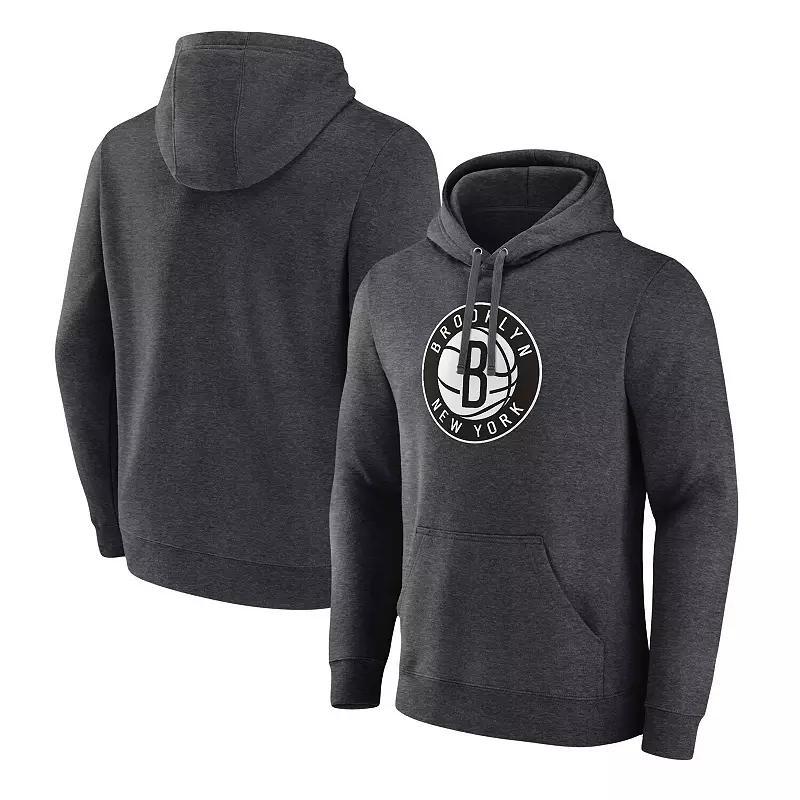 Mens Fanatics Branded Heather Charcoal Brooklyn Nets Primary Logo Pullover Hoodie Product Image