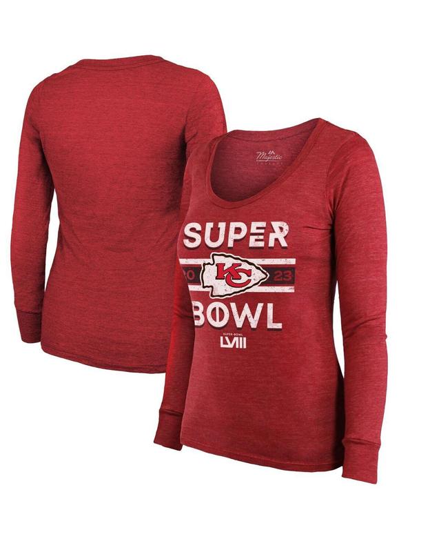 Womens Majestic Threads Red Kansas City Chiefs Super Bowl Lviii Make It Happen Tri-Blend Long Sleeve Scoop Neck T-shirt Product Image