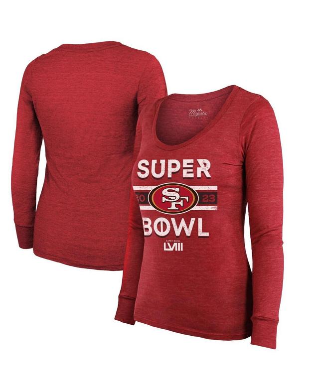 Womens Majestic Threads Scarlet San Francisco 49ers Super Bowl Lviii Make It Happen Tri-Blend Long Sleeve Scoop Neck T-shirt Product Image