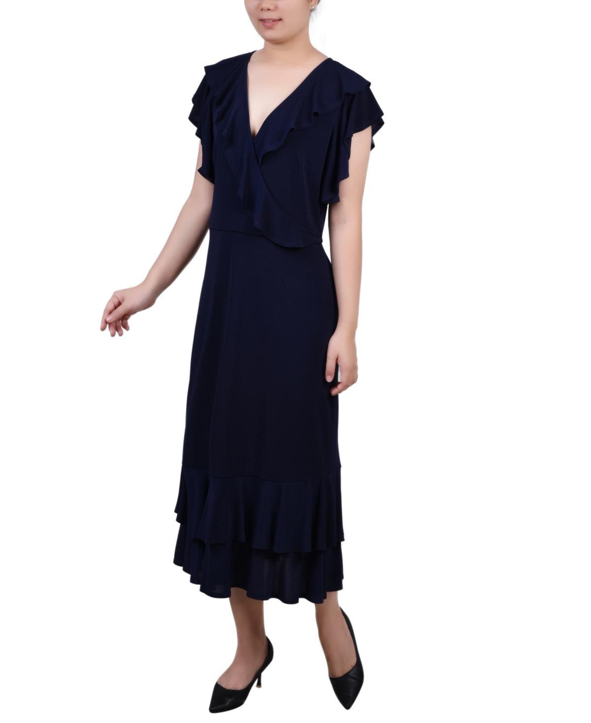 Womens Short Flutter Sleeve Ruffle Neck Dress Product Image