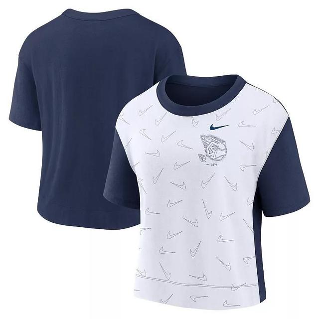 Womens Nike Navy/White Cleveland Guardians Line Up High Hip Fashion T-Shirt Grd Blue Product Image