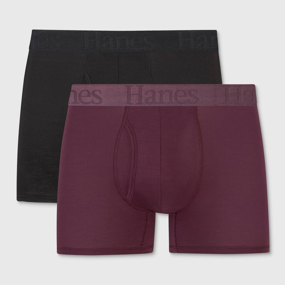 Hanes Originals Premium Mens SuperSoft Trunks 2pk - Purple/Black Product Image