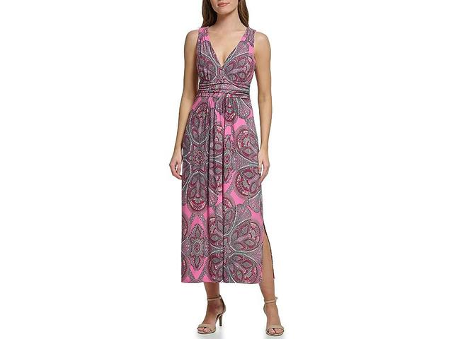 Tommy Hilfiger Mosaic Ruched Maxi Dress (Carmine Rose ) Women's Dress Product Image