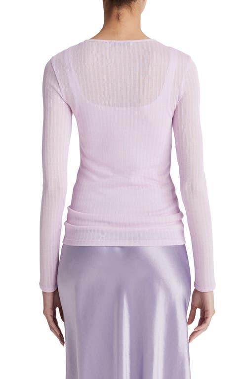 Sheer Long-sleeve Crewneck Top In Dark Peony Product Image