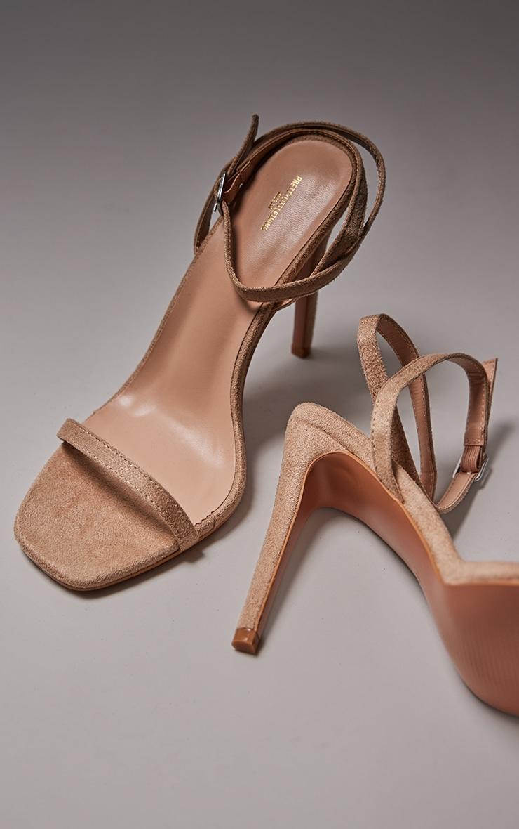 Nude Wide Fit Faux Suede Square Toe Barely There Strappy High Heels Product Image