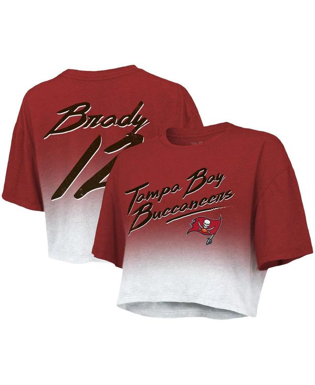 Womens Majestic Threads Tom Brady /White Tampa Bay Buccaneers Drip-Dye Player Name & Number Tri-Blend Crop T-Shirt Product Image