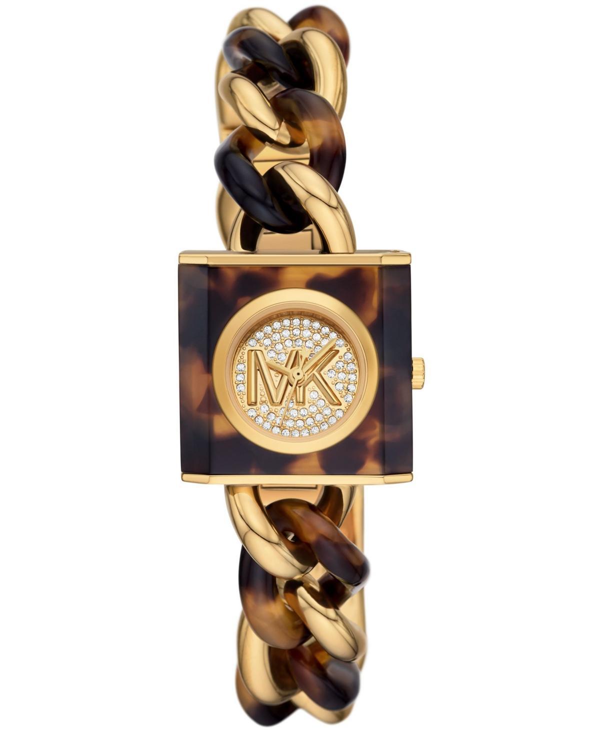 Womens MK Chain Lock Goldtone, Rhinestone & Tortoiseshell Watch Product Image