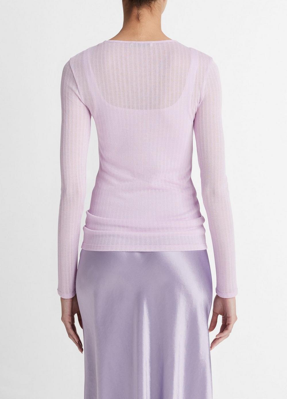 Sheer Long-Sleeve Crew Neck Top Product Image