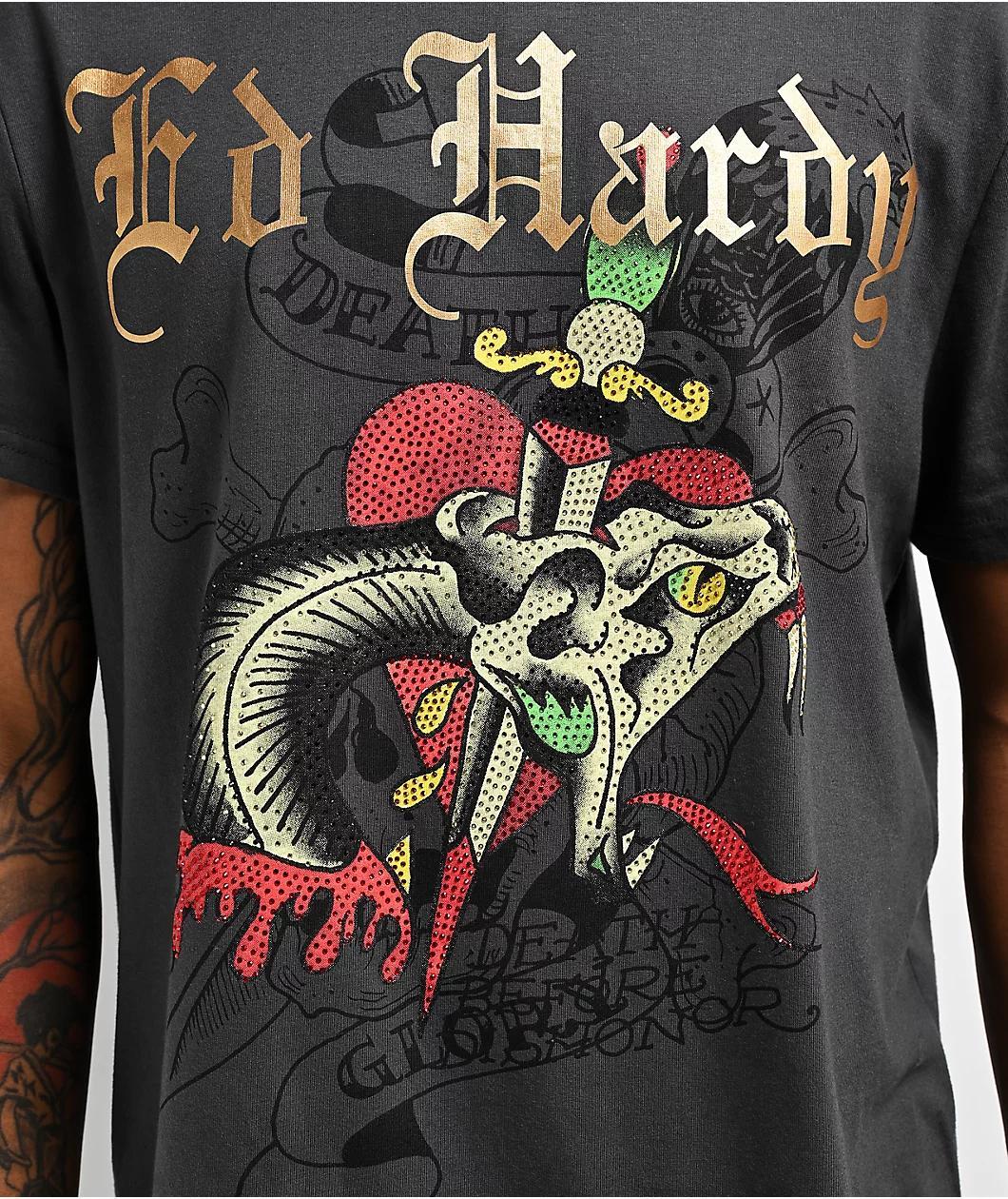 Ed Hardy Dagger Snake Rhinestone Black Wash T-Shirt Product Image