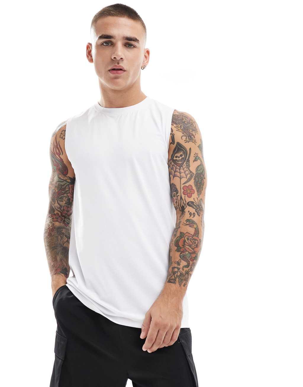 ASOS 4505 Icon training sleeveless tank with quick dry in white Product Image