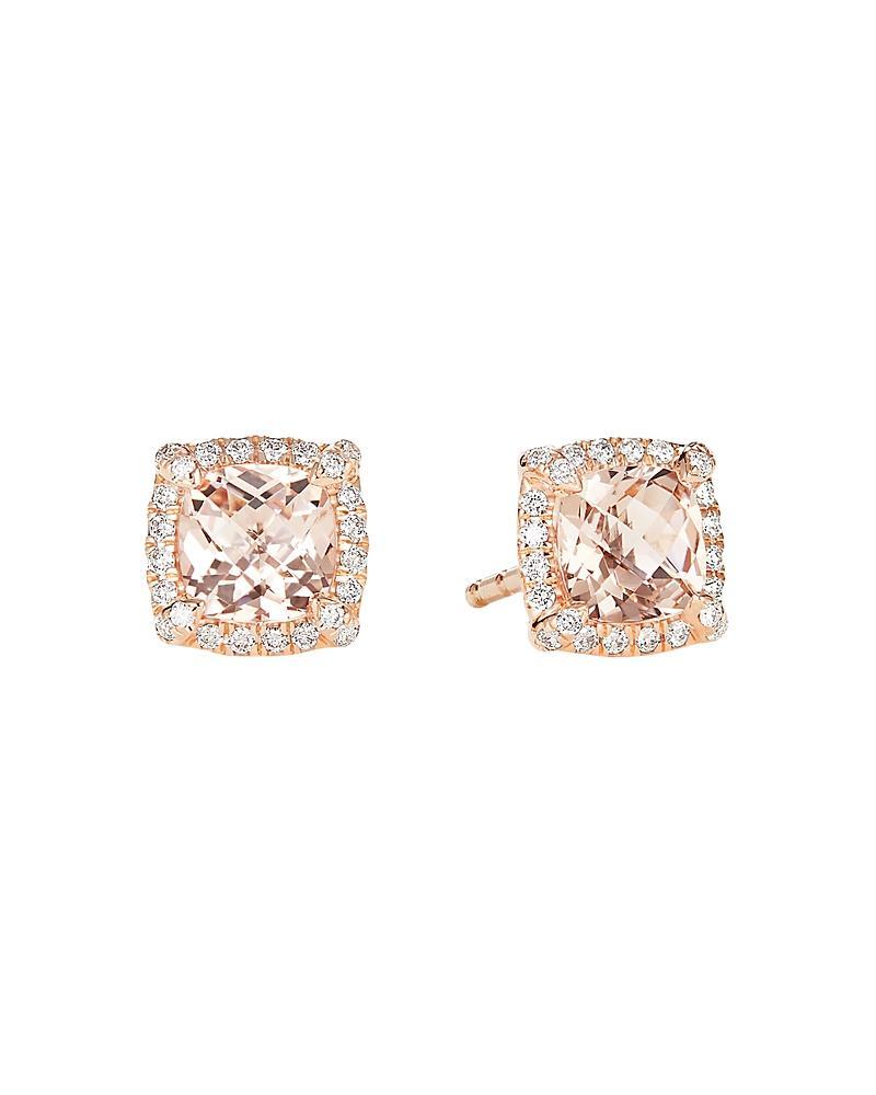 Womens Petite Chtelaine Pav Bezel Stud Earrings in 18K Rose Gold with Morganite Product Image