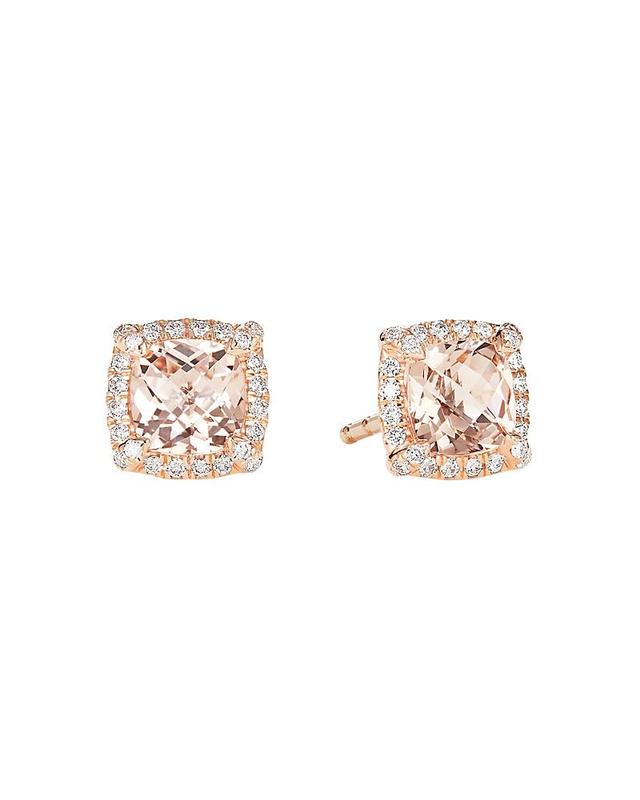 Womens Petite Chtelaine Pav Bezel Stud Earrings in 18K Rose Gold with Morganite Product Image