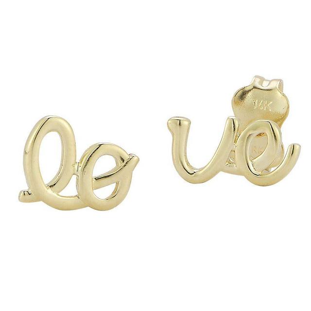 LUMINOR GOLD 14k Gold Script Love Stud Earrings, Womens, Yellow Product Image