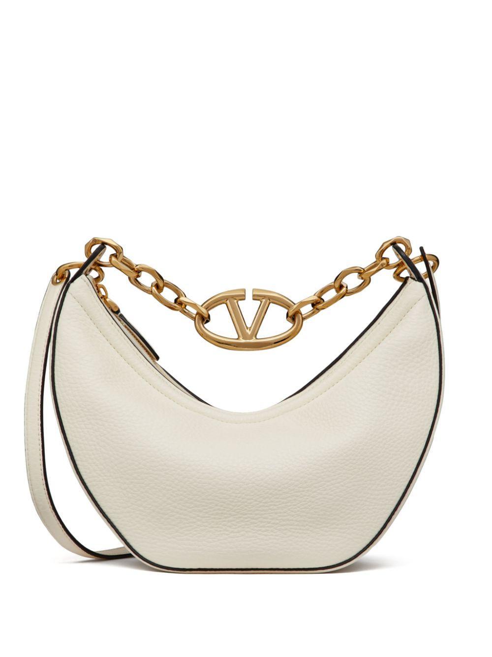 VALENTINO GARAVANI Small Vlogo Moon Leather Shoulder Bag In Ivory Product Image