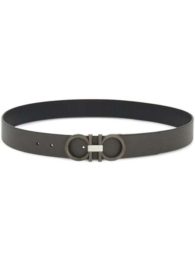 Gancini-buckle Leather Belt In 灰色 Product Image