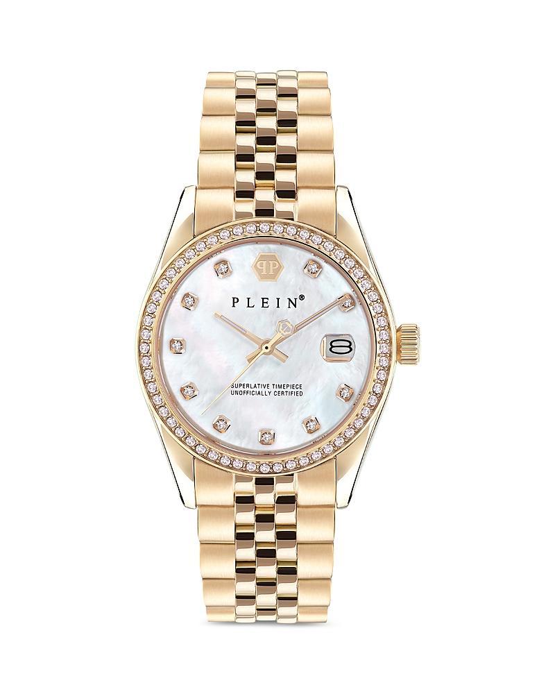 Philipp Plein Womens Date Superlative Crystal Quartz Analog Gold Stainless Steel Bracelet Watch Product Image