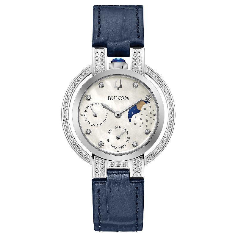 Bulova Womens Rubaiyat Stainless Steel Diamond Accent Blue Leather Strap Watch - 96R237 Product Image