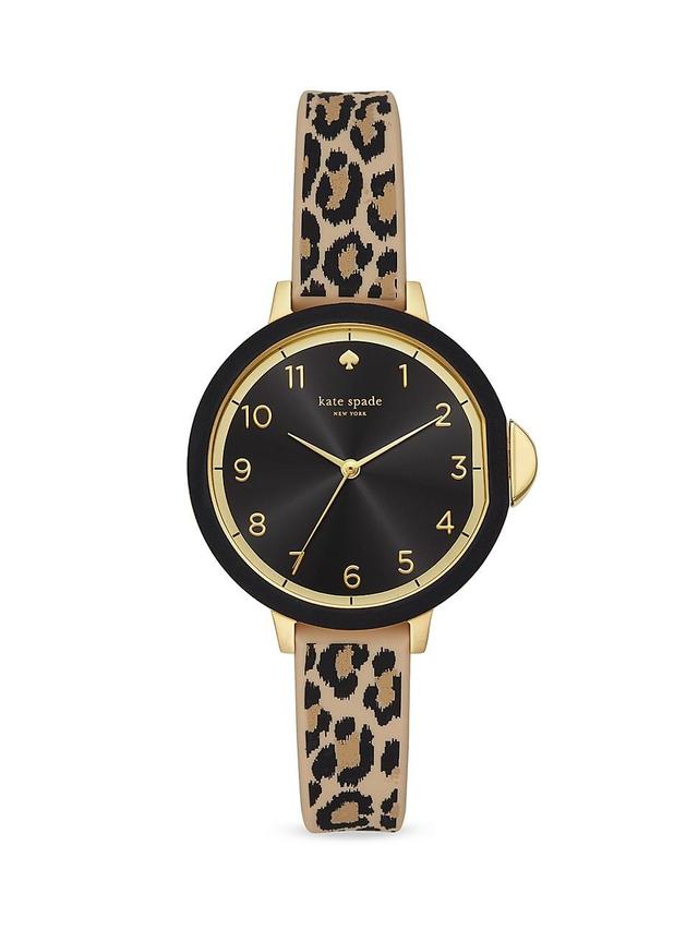 kate spade new york Womens Park Row Leopard Print Silicone Strap 34mm - Black Product Image