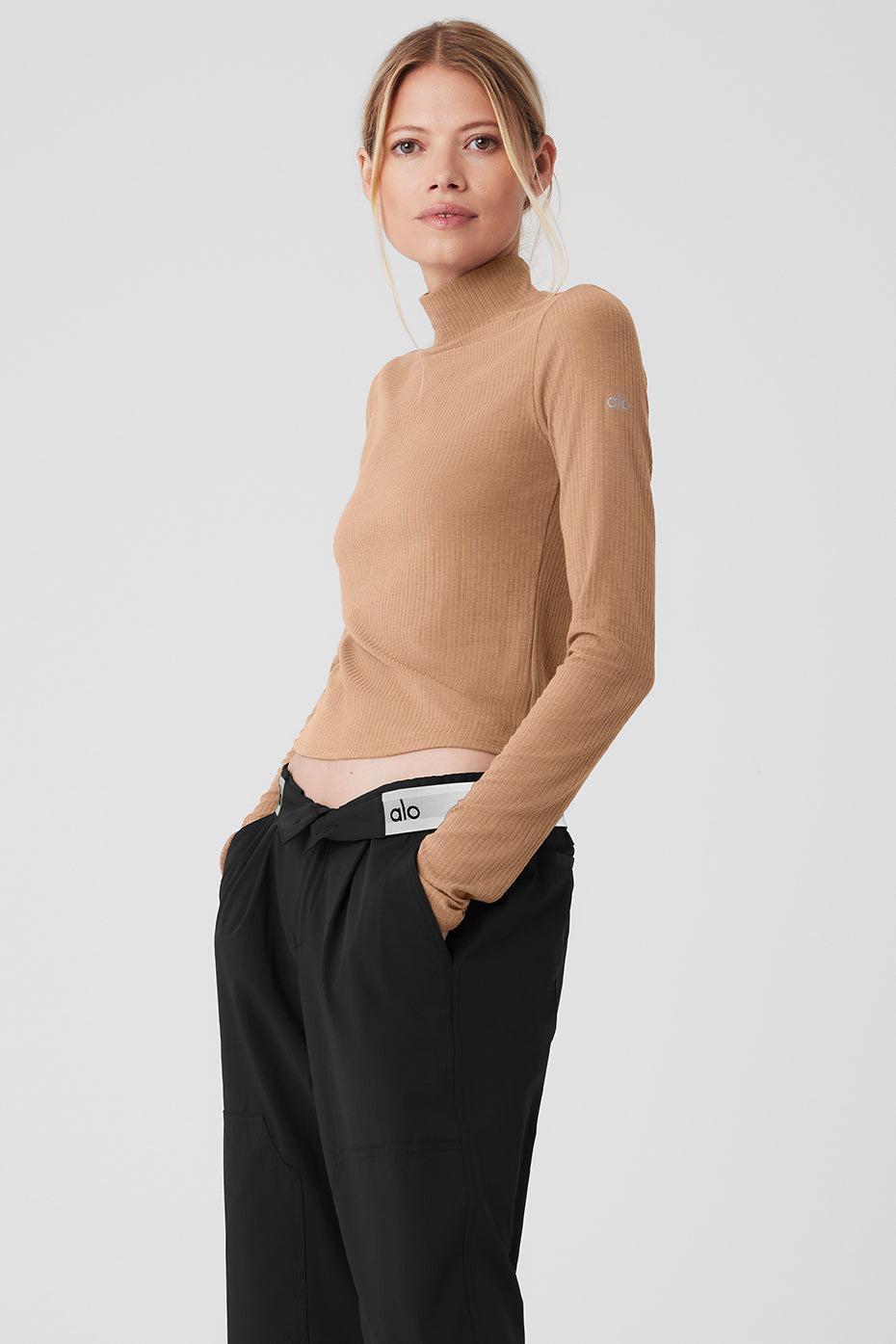 Ribbed Sea Coast Mockneck Long Sleeve - Toasted Almond Female Product Image