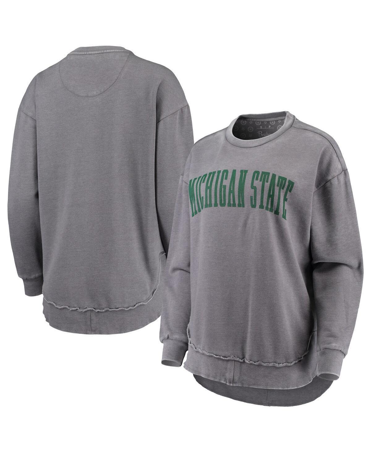 Womens Pressbox Heathered Gray Michigan State Spartans Vintage Wash Pullover Sweatshirt Product Image