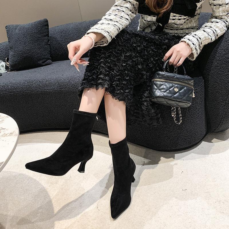 Pointed Toe Faux Suede High Heel Short Boots product image