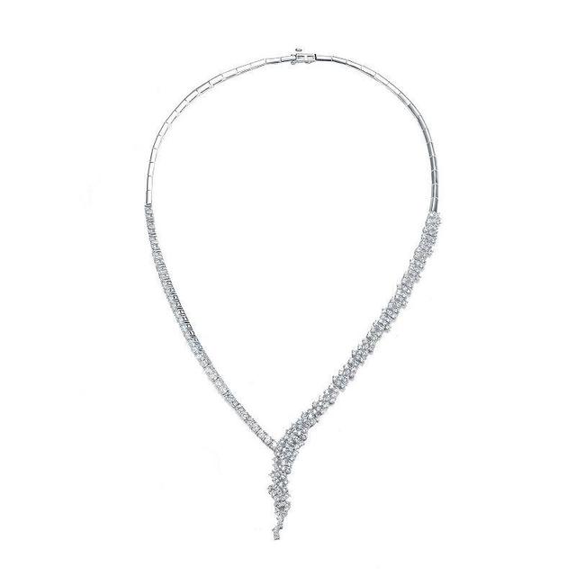 Sterling Silver Round Cubic Zirconia Cluster Necklace, Womens White Product Image