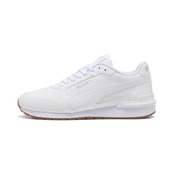 PUMA ST Runner v4 Leather Men's Sneakers in White/Glacial Grey/Gum Product Image