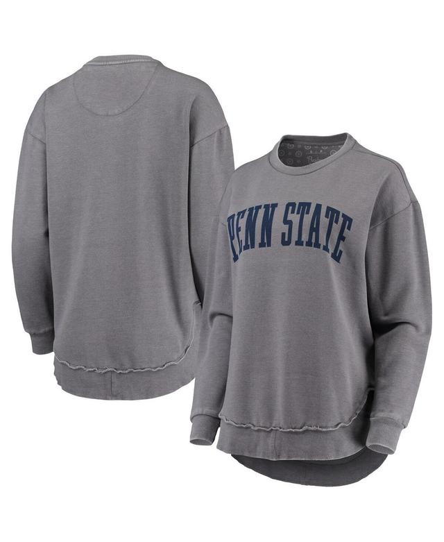 Womens Pressbox Heathered Gray Penn State Nittany Lions Vintage Wash Pullover Sweatshirt Product Image